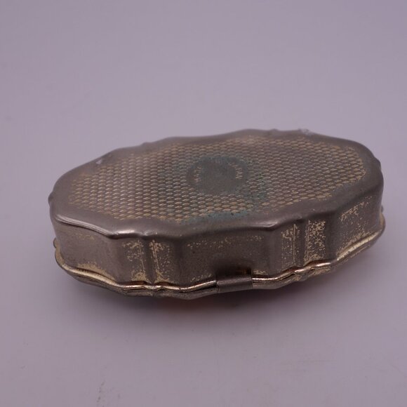 Vintage Metal Made in Japan Pill Box with Ceramic Top featuring Flower Design - Picture 4 of 14